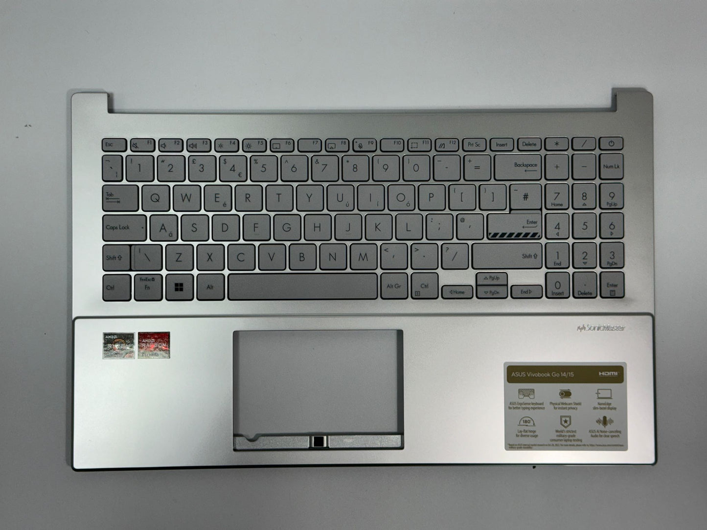 New Asus VivoBook Go 15 E1504FA Laptop Palmrest Upper Case & Keyboard Silver UK Layout